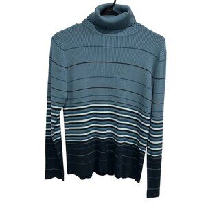 Hampshire Studio Striped Ribbed Turtleneck Blue Navy Sweater Sz Large